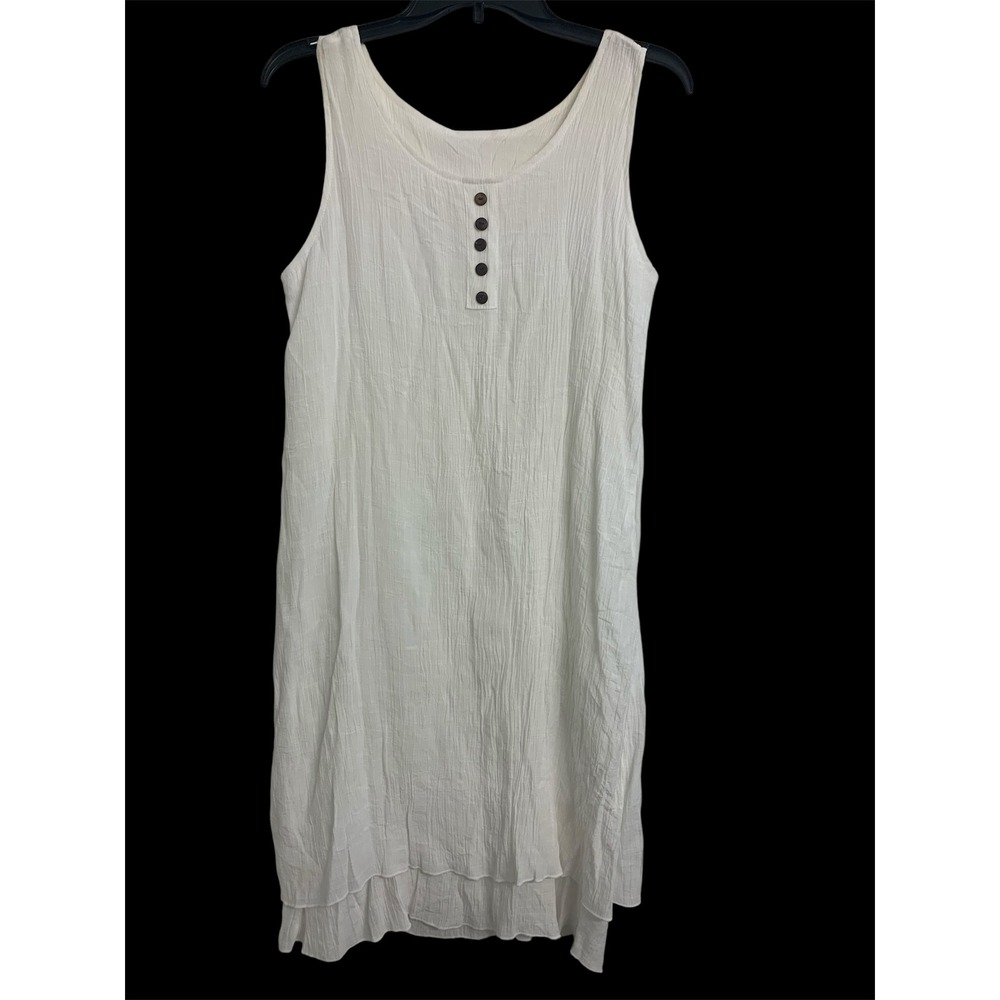 Coastal Gauze Lightweight Crinkle Tiered‎ Sleeveless Button Front Midi Dress S